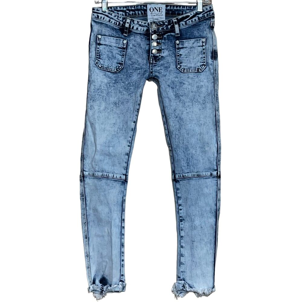 One by One Teaspoon Super Dupers Stretch Jeans Sz 24 Low Rise Frayed Button Fly